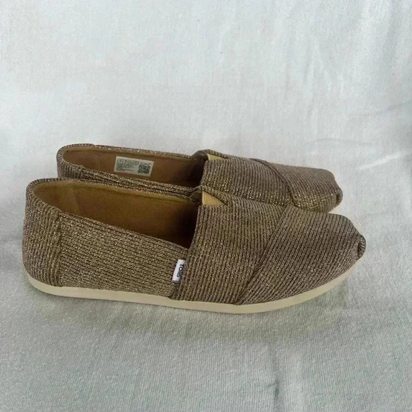TOMS Womens Size 7 Alpargata Ortholite GOLD Sparkle Knit Flat Shoes - Picture 2 of 11